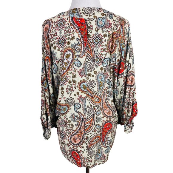 Boho Paisley Print Front Tie Beach Cover Up Top - Picture 7 of 12